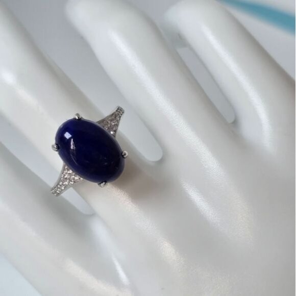 Natural Lapis Lazuli & CZ 925 Sterling Silver Ring - Picture 2 of 8